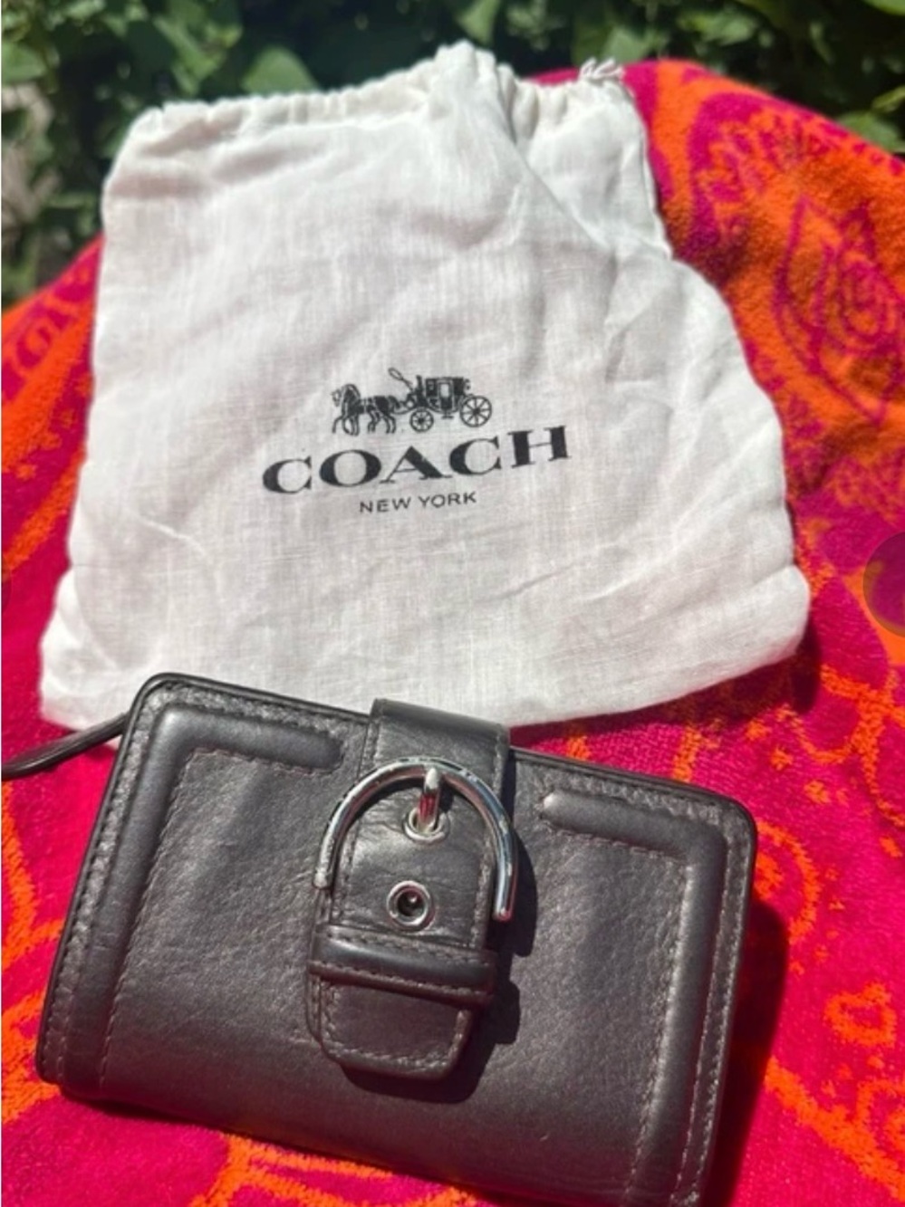Coach Black Leather Card Holder with Buckle Detail